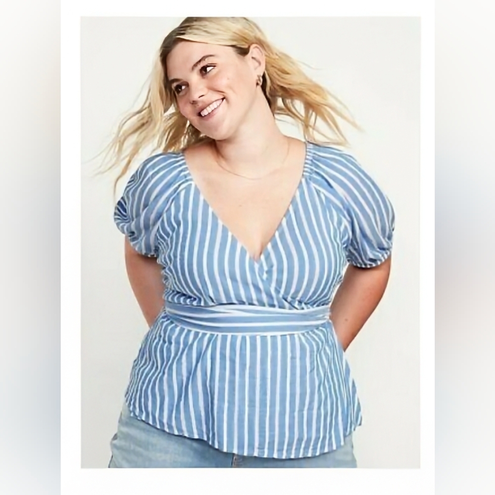Old Navy Light Blue Striped Blouse